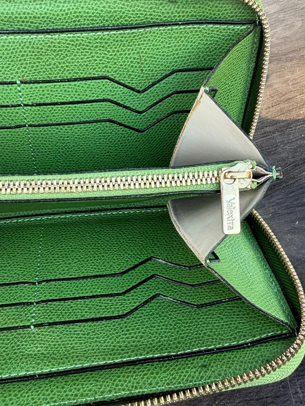 Valextra Leather Zip Around Long Wallet